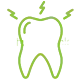 Green outlined tooth icon with lightning bolts indicating dental pain or emergency treatment.