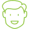 Simple green line drawing of smiling face representing friendly dental care provider