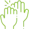 Two hands with green outlines reaching upward in supportive gesture for dental care.
